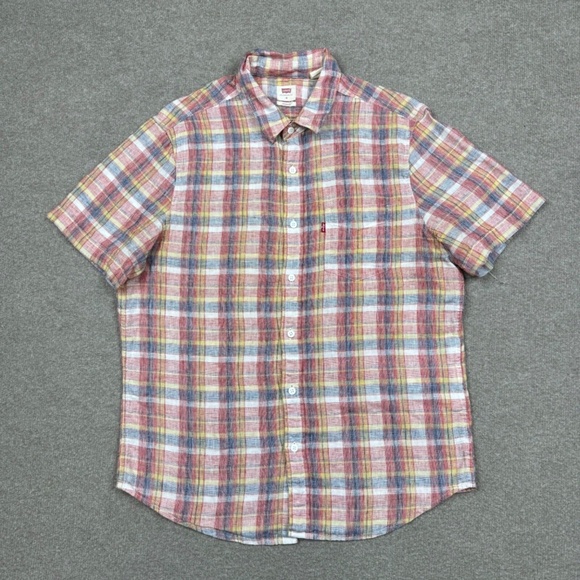 Levi's Button Up Shirt Men's Size M Multicolor Short Sleeve Plaid Wester Collar - Picture 1 of 7